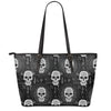 Black And White Wicca Evil Skull Print Leather Tote Bag