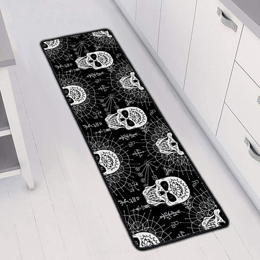 Black And White Wicca Evil Skull Print Long Kitchen Mat