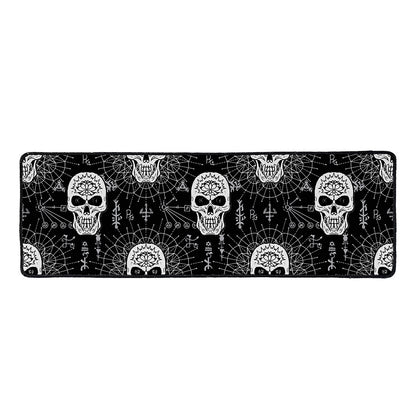 Black And White Wicca Evil Skull Print Long Kitchen Mat