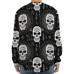 Black And White Wicca Evil Skull Print Long Sleeve Baseball Jersey