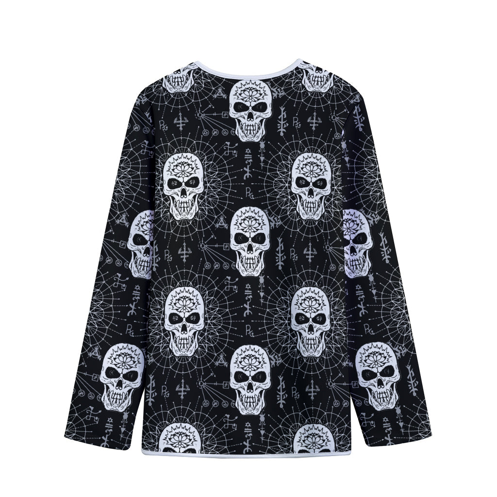 Black And White Wicca Evil Skull Print Long Sleeve Short Coat