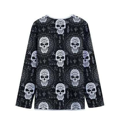 Black And White Wicca Evil Skull Print Long Sleeve Short Coat