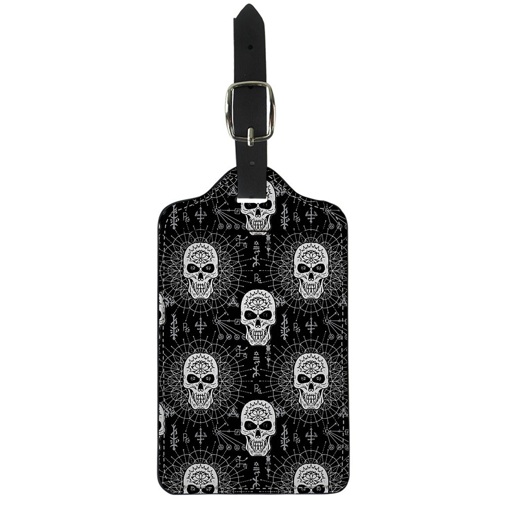 Black And White Wicca Evil Skull Print Luggage Tag