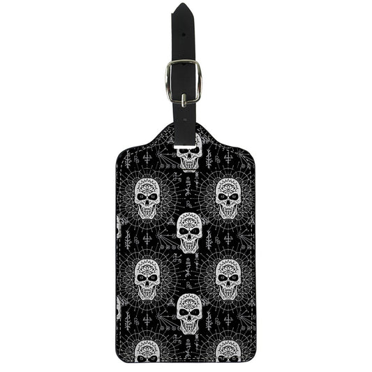 Black And White Wicca Evil Skull Print Luggage Tag