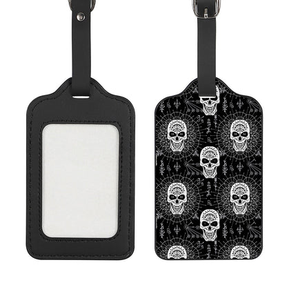 Black And White Wicca Evil Skull Print Luggage Tag