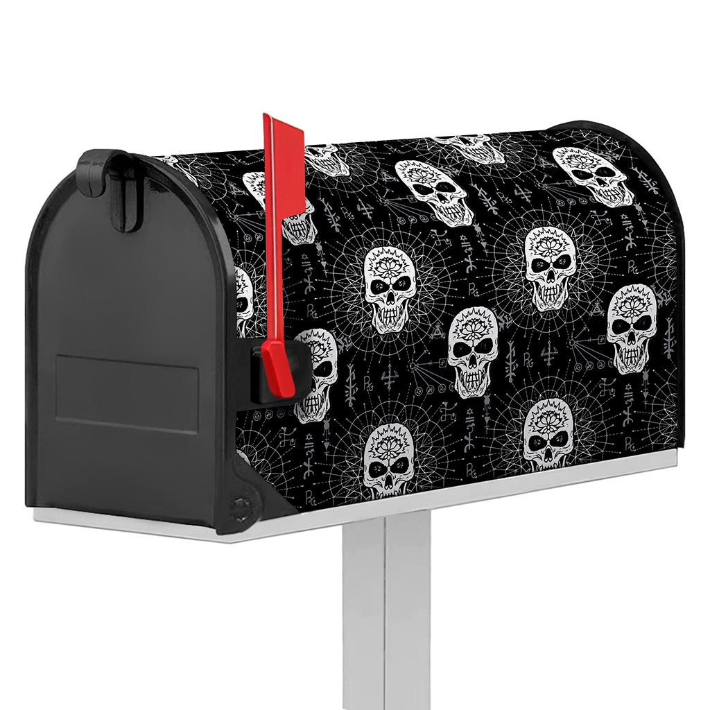 Black And White Wicca Evil Skull Print Mailbox Cover