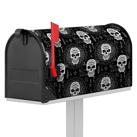Black And White Wicca Evil Skull Print Mailbox Cover
