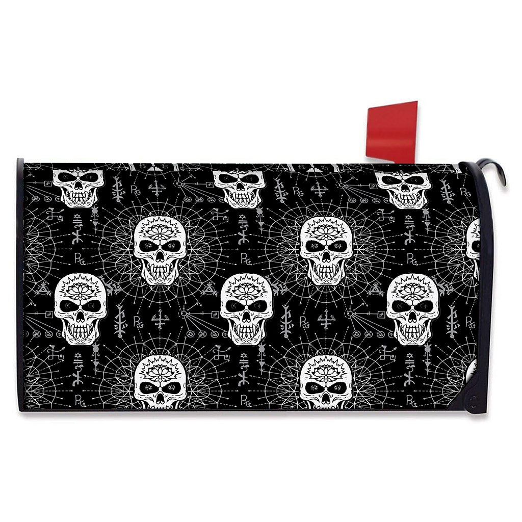Black And White Wicca Evil Skull Print Mailbox Cover