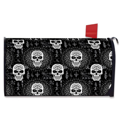 Black And White Wicca Evil Skull Print Mailbox Cover