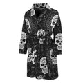 Black And White Wicca Evil Skull Print Men's Bathrobe