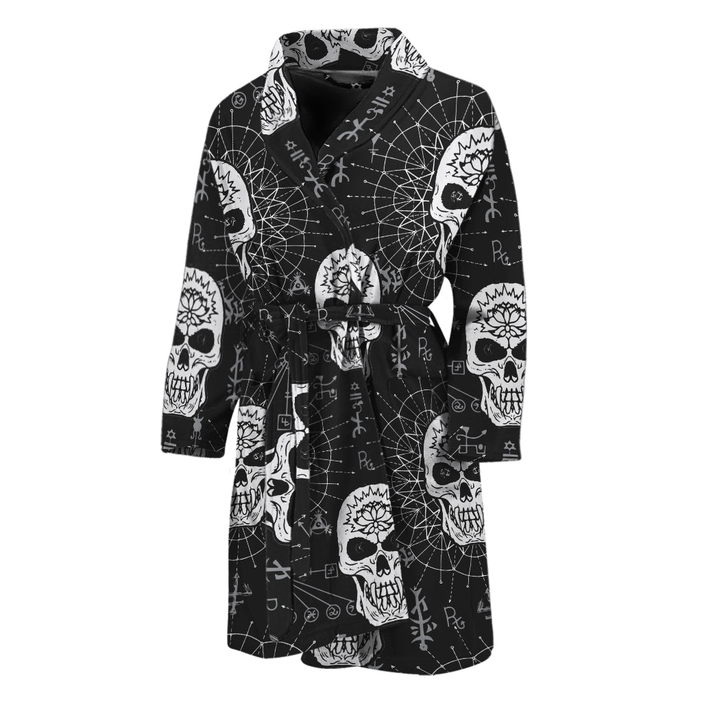 Black And White Wicca Evil Skull Print Men's Bathrobe