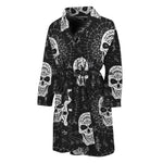 Black And White Wicca Evil Skull Print Men's Bathrobe