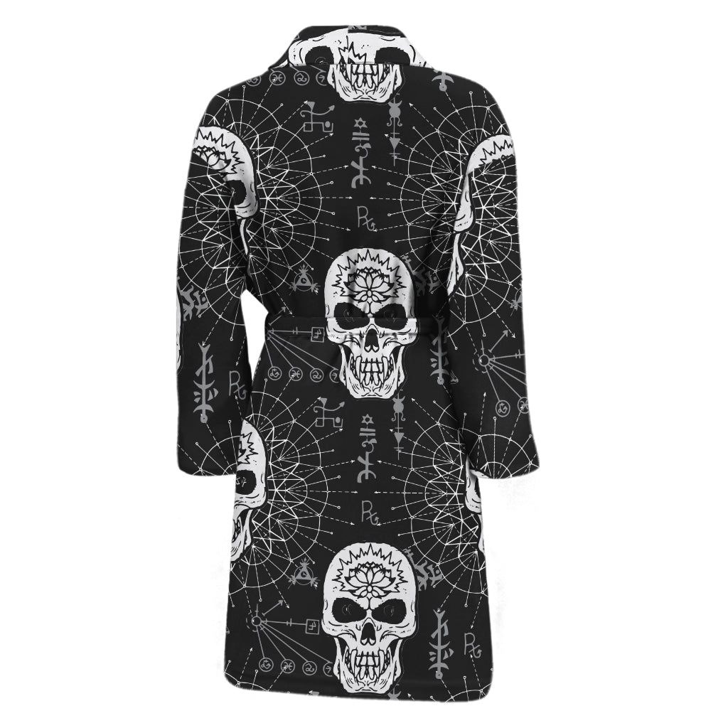 Black And White Wicca Evil Skull Print Men's Bathrobe