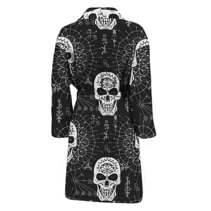 Black And White Wicca Evil Skull Print Men's Bathrobe