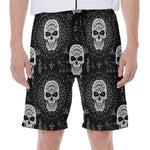 Black And White Wicca Evil Skull Print Men's Beach Shorts