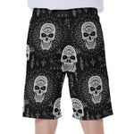 Black And White Wicca Evil Skull Print Men's Beach Shorts