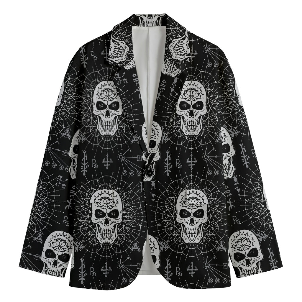 Black And White Wicca Evil Skull Print Men's Blazer
