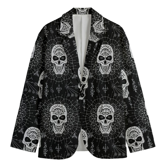 Black And White Wicca Evil Skull Print Men's Blazer
