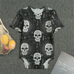 Black And White Wicca Evil Skull Print Men's Bodysuit