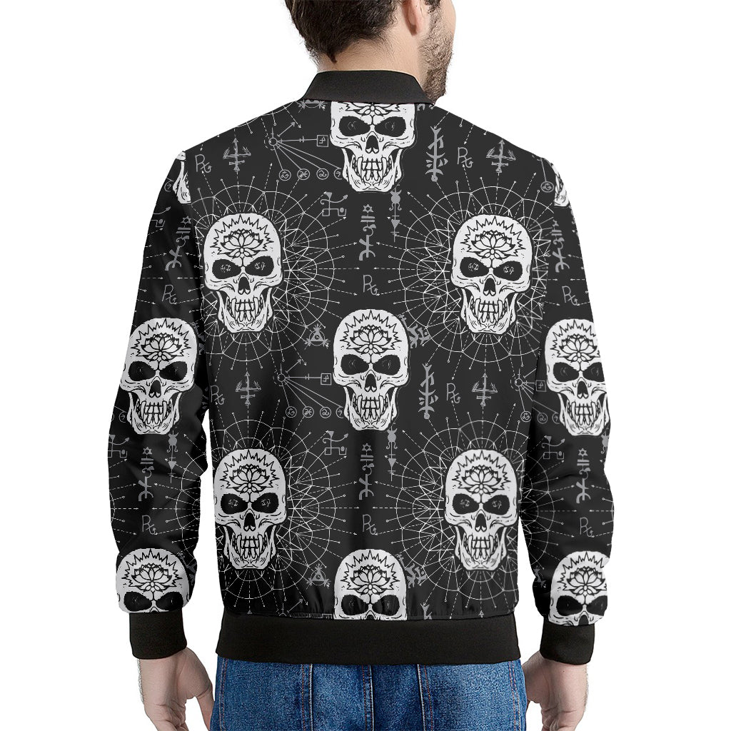 Black And White Wicca Evil Skull Print Men's Bomber Jacket