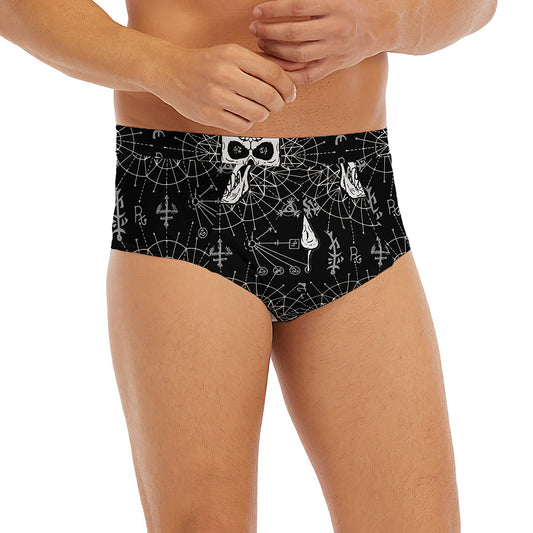 Black And White Wicca Evil Skull Print Men's Briefs