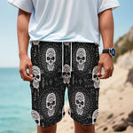 Black And White Wicca Evil Skull Print Men's Cargo Shorts