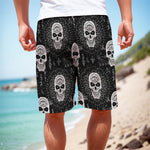 Black And White Wicca Evil Skull Print Men's Cargo Shorts