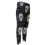 Black And White Wicca Evil Skull Print Men's Compression Pants
