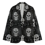 Black And White Wicca Evil Skull Print Men's Cotton Blazer