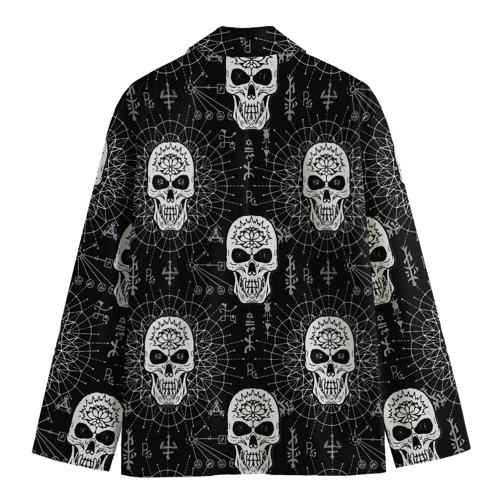 Black And White Wicca Evil Skull Print Men's Cotton Blazer