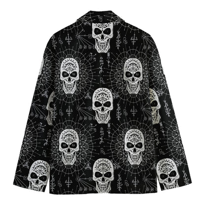 Black And White Wicca Evil Skull Print Men's Cotton Blazer