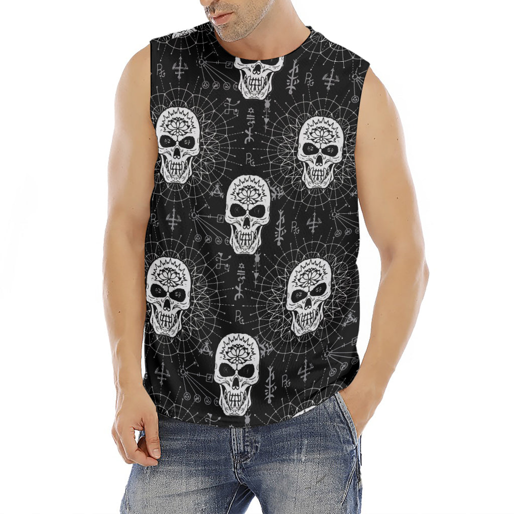 Black And White Wicca Evil Skull Print Men's Fitness Tank Top