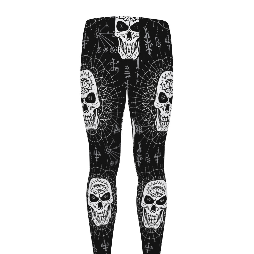 Black And White Wicca Evil Skull Print Men's leggings