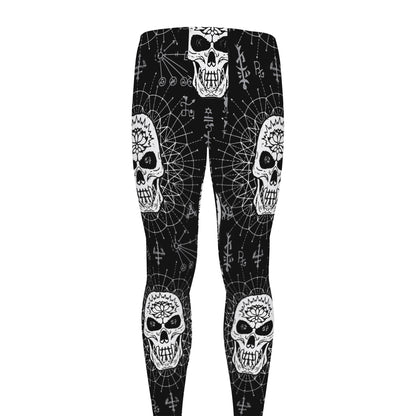Black And White Wicca Evil Skull Print Men's leggings