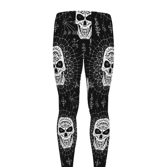 Black And White Wicca Evil Skull Print Men's leggings