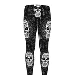 Black And White Wicca Evil Skull Print Men's leggings