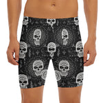 Black And White Wicca Evil Skull Print Men's Long Boxer Briefs