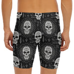 Black And White Wicca Evil Skull Print Men's Long Boxer Briefs
