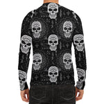 Black And White Wicca Evil Skull Print Men's Long Sleeve Rash Guard