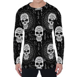 Black And White Wicca Evil Skull Print Men's Long Sleeve T-Shirt