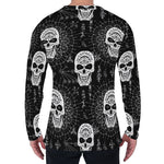 Black And White Wicca Evil Skull Print Men's Long Sleeve T-Shirt