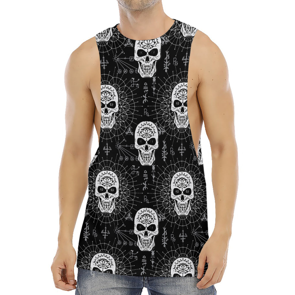Black And White Wicca Evil Skull Print Men's Muscle Tank Top
