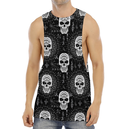 Black And White Wicca Evil Skull Print Men's Muscle Tank Top