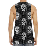Black And White Wicca Evil Skull Print Men's Muscle Tank Top
