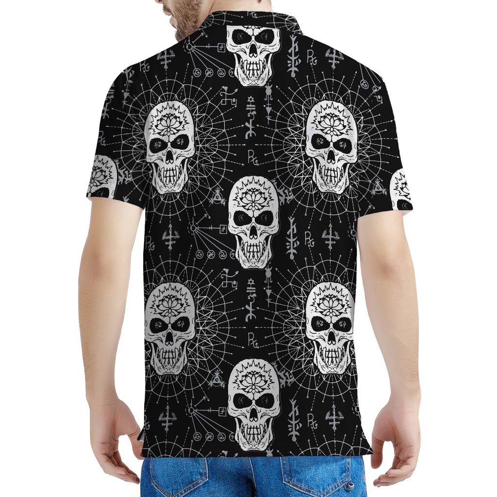 Black And White Wicca Evil Skull Print Men's Polo Shirt