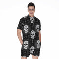 Black And White Wicca Evil Skull Print Men's Romper