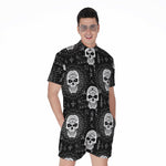 Black And White Wicca Evil Skull Print Men's Rompers