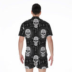 Black And White Wicca Evil Skull Print Men's Rompers