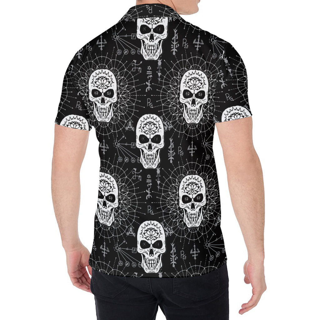Black And White Wicca Evil Skull Print Men's Shirt