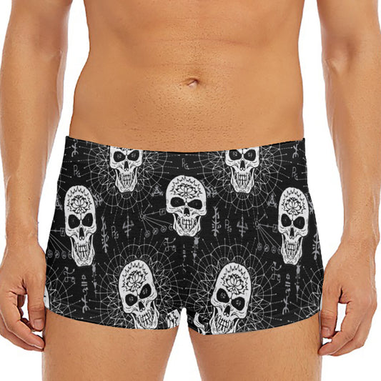 Black And White Wicca Evil Skull Print Men's Short Boxer Briefs